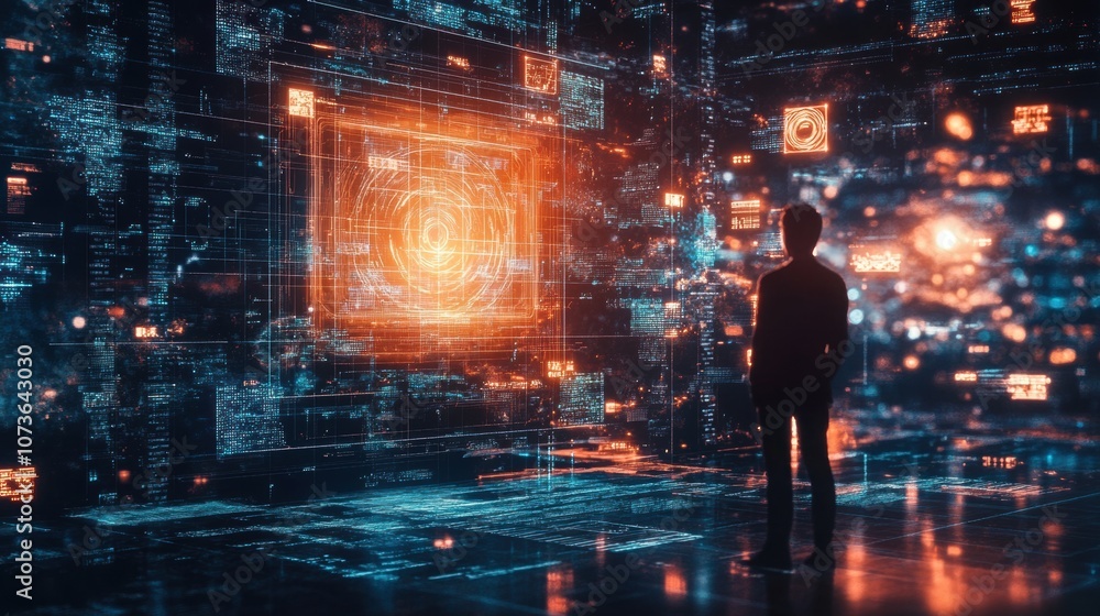 Poster ai using machine learning to interpret space telescope data, cosmic visuals on a screen