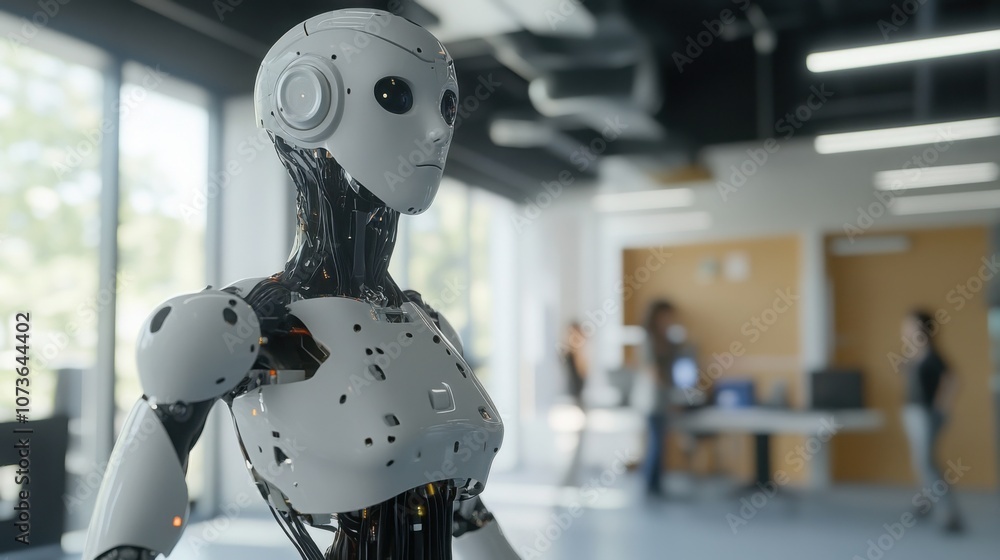 Poster humanoid robot learning through virtual reality, immersed in ai training simulations