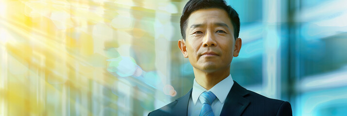 Powerful Asian Businessman in Suit and Tie