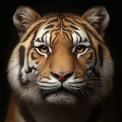 Naklejka premium A majestic close-up portrait of a tiger, showcasing its intense gaze and detailed fur, This image can be used for wildlife conservation campaigns, educational materials, or nature-themed decor,