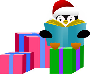 Penguin Reading Amid Christmas Gifts