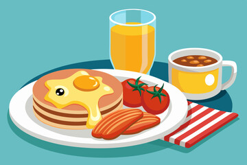 Classic American Breakfast Vector Illustration