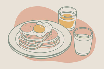 Classic American Breakfast Vector Illustration