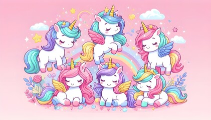 group of cartoon unicorns