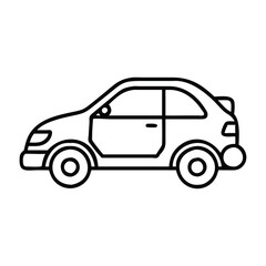 Simple car outline icon in black line, Minimalistic black line drawing of a car, featuring a clean and simple side view outline, ideal for icons or logos.
