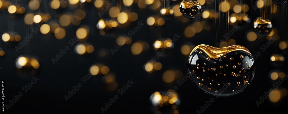 Poster the image features a close-up of shimmering bubbles against a dark background, illuminated by golden