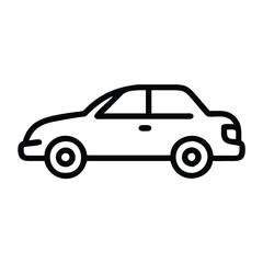 Simple car outline icon in black line, Minimalistic black line drawing of a car, featuring a clean and simple side view outline, ideal for icons or logos.
