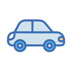 Blue compact car vector side profile, Flat vector illustration of a blue compact car shown in side view, with simple lines and a modern design.