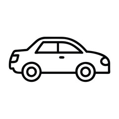 Simple car outline icon in black line, Minimalistic black line drawing of a car, featuring a clean and simple side view outline, ideal for icons or logos.
