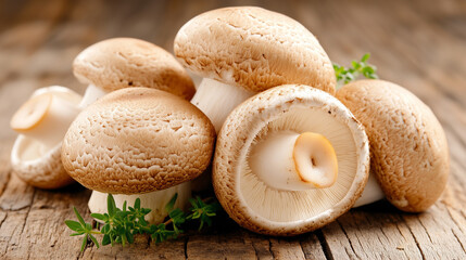  White champignon mushrooms with their caps intact