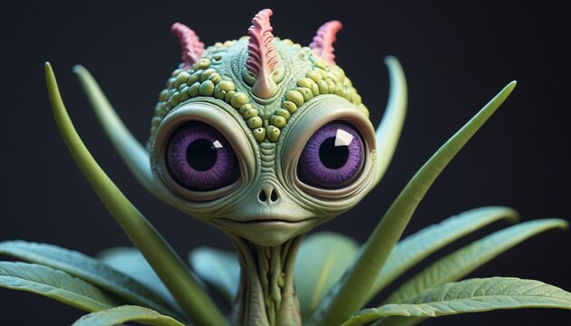 An alien plant with eyes on its petals, sculpted from soft clay and giving an impression of intelligence and mystery, Generative AI