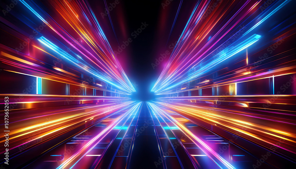 Poster  Vibrant light patterns intersect in dynamic contrast with glowing highlights in dark space _1(740)