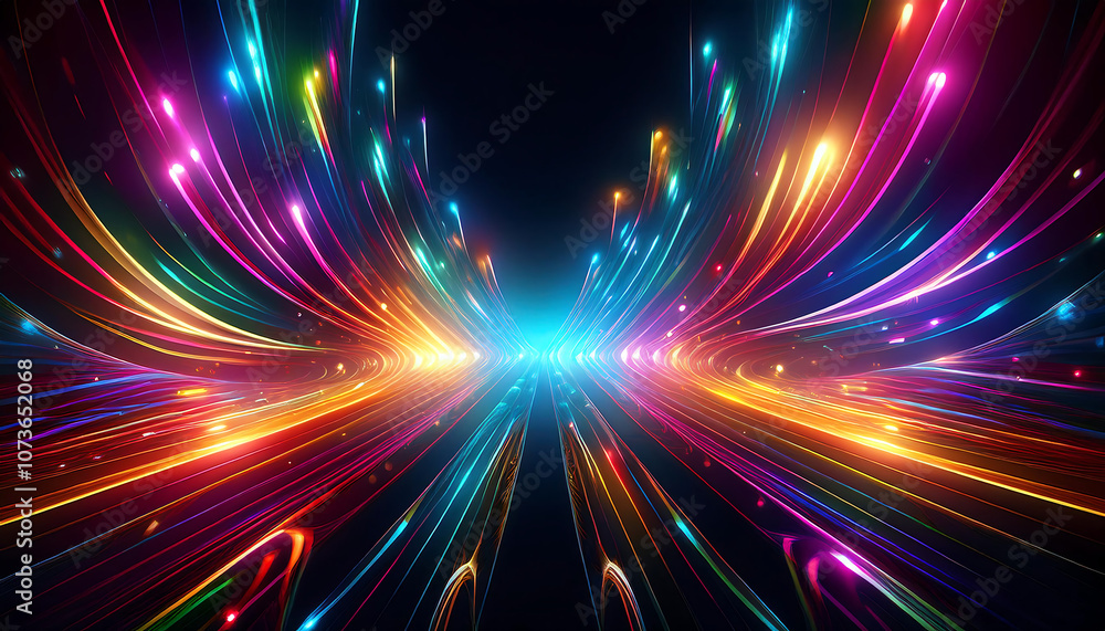 Poster  Vibrant light patterns intersect in dynamic contrast with glowing highlights in dark space _1(739)