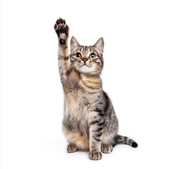 Obraz premium Adorable tabby cat sitting with one paw raised