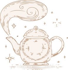 Vintage Tea Pot with Stars - Boho Kitchen Decor Vector