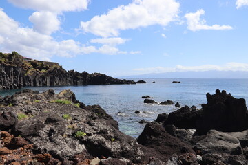 Velas. Azores, Portugal. 04-09-2024. The sea near the Piscinas Naturais da Preguiça, on the south side of the island. These pools are formed by volcanic rocks.