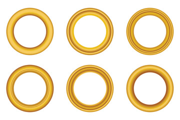 3D wood frame. Big set of round golden vintage textured wooden border. Vintage cover. Place for text. Vintage antique gold rectangular frames for paintings or photographs. Template vector illustration