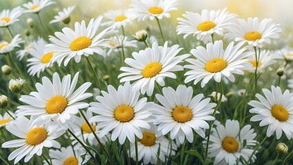 Obraz premium White Daisies Blooming in Lush Green Meadow. Generative AI