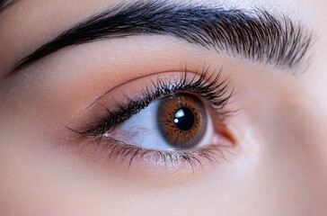 Obraz premium Close-Up Eye with Contact Lens - Brown Iris & Eyelashes