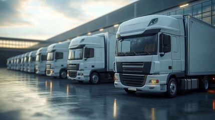 Large trucks in modern logistics warehouse distribution center