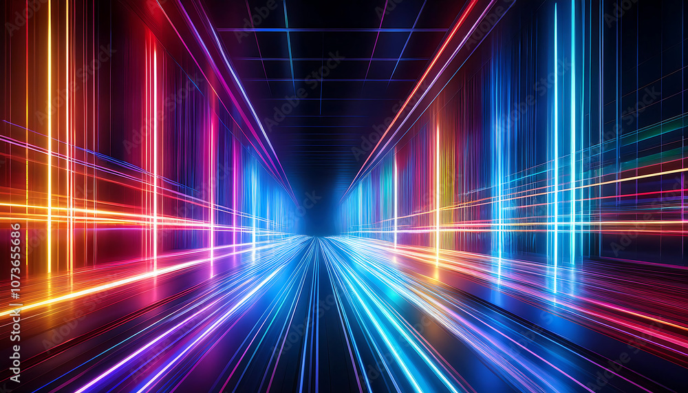 Poster vibrant colors of laser light create bright streaks and abstract motion blur in vertical pr_1(724)