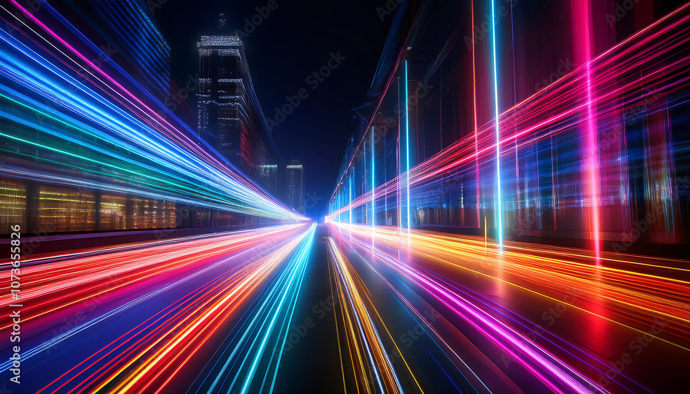 Poster vibrant colors of laser light create bright streaks and abstract motion blur in vertical pr_1(723)