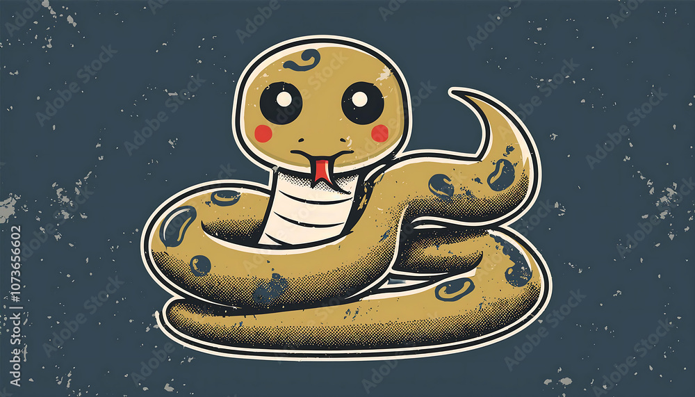 Poster vector snake design with a flat cute kawaii simple grunge distressed print on demand style _1(719)