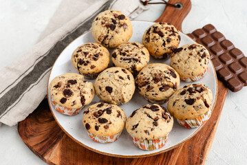 Homemade muffins with pieces of chocolate