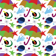 Fantasy pattern with umbrellas and abstract elements