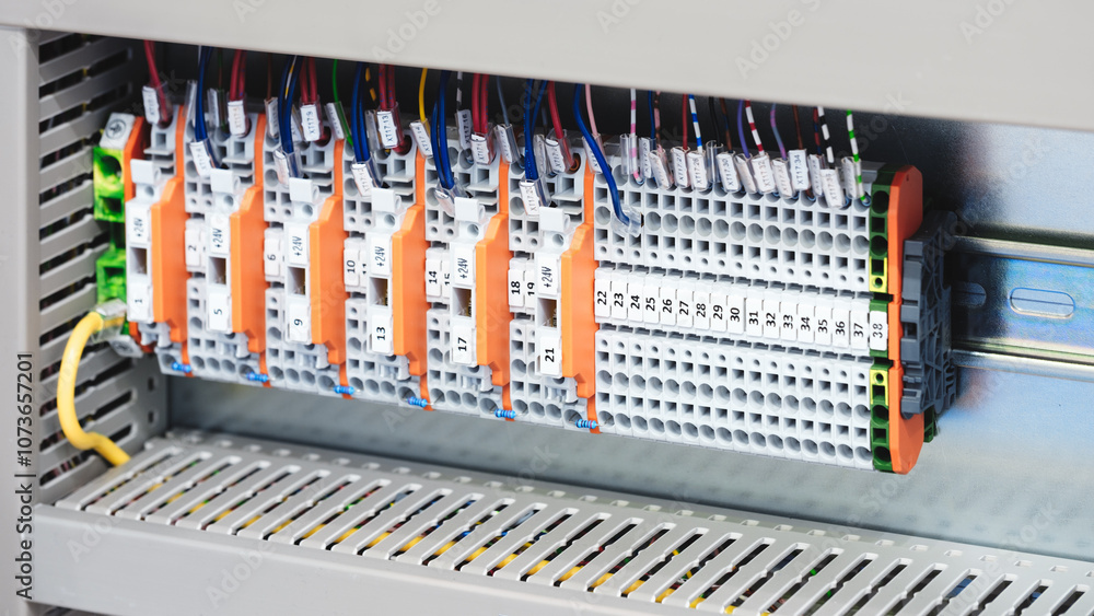 Poster a row of switches are labeled with numbers. the switches are orange and white