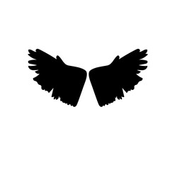 linear heraldic wings. Collection of black and white angel or bird wings with feathers. Design element for tattoo, logo or mascot. Outline flat vector Pinion on the sprawling