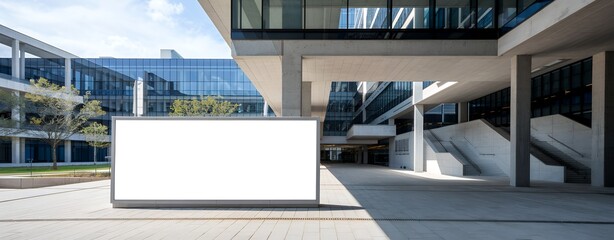 Blank billboard mockup in front of a modern office building. Perfect for advertising.