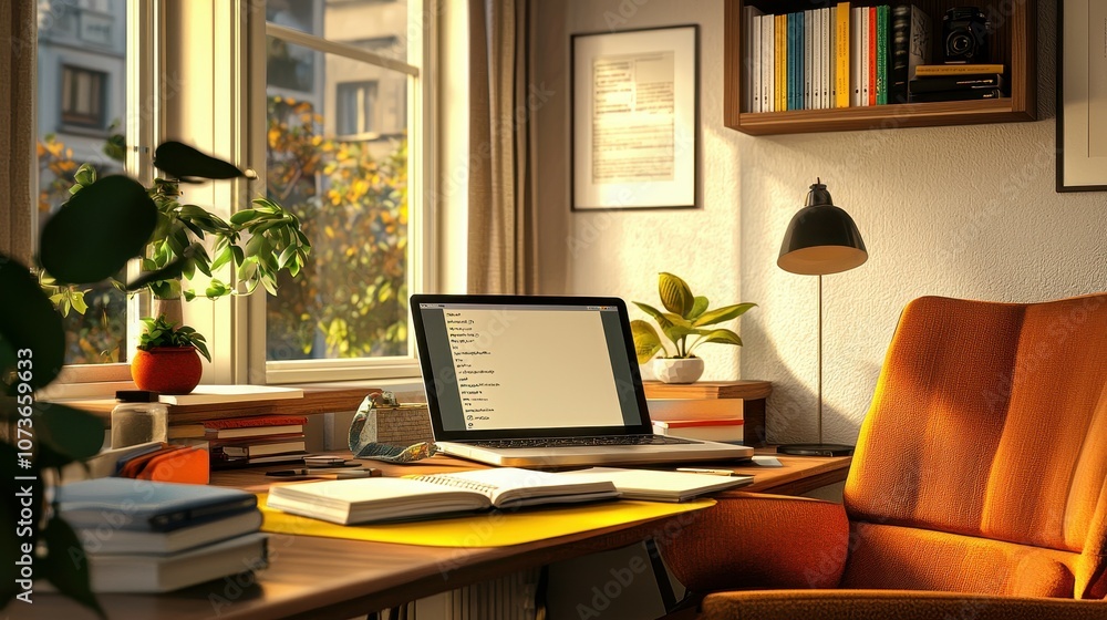 Poster create a cozy creative corner in your office with an open notebook and coffee