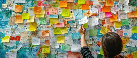 Generate innovative ideas using a creative brainstorming wall filled with sticky notes
