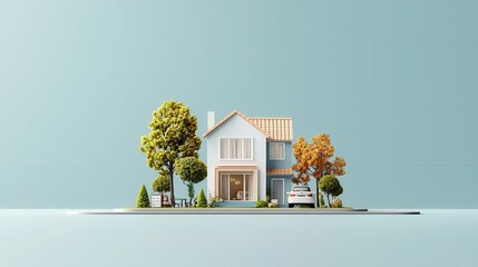 House mortgage approval, loan calculator and home model, 3D illustration