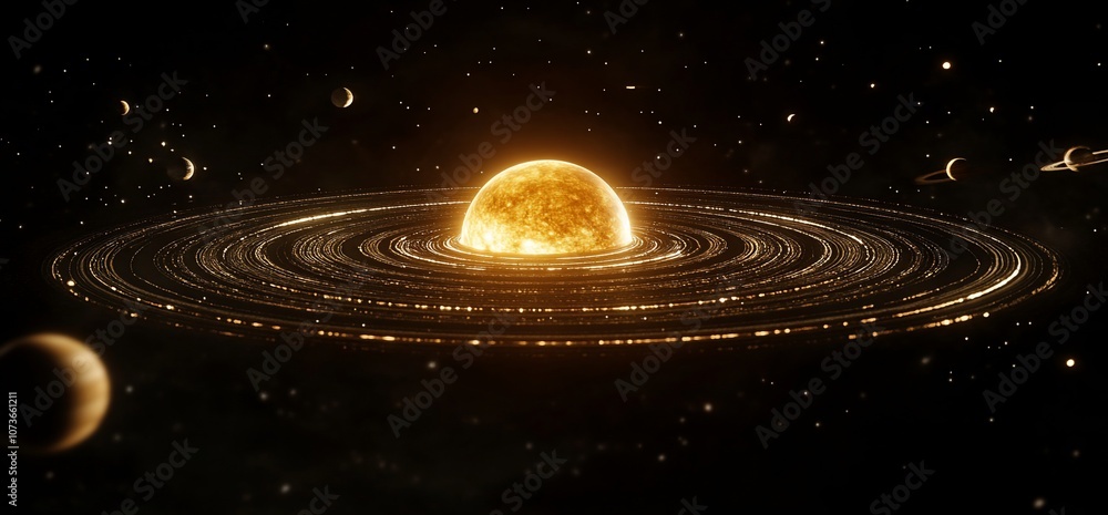 Poster a luminous star sits at the center of a swirling ring of dust and gas in the vastness of space.