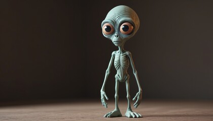 A lonely alien with drooping eyes, standing still with hands at its sides, Generative AI