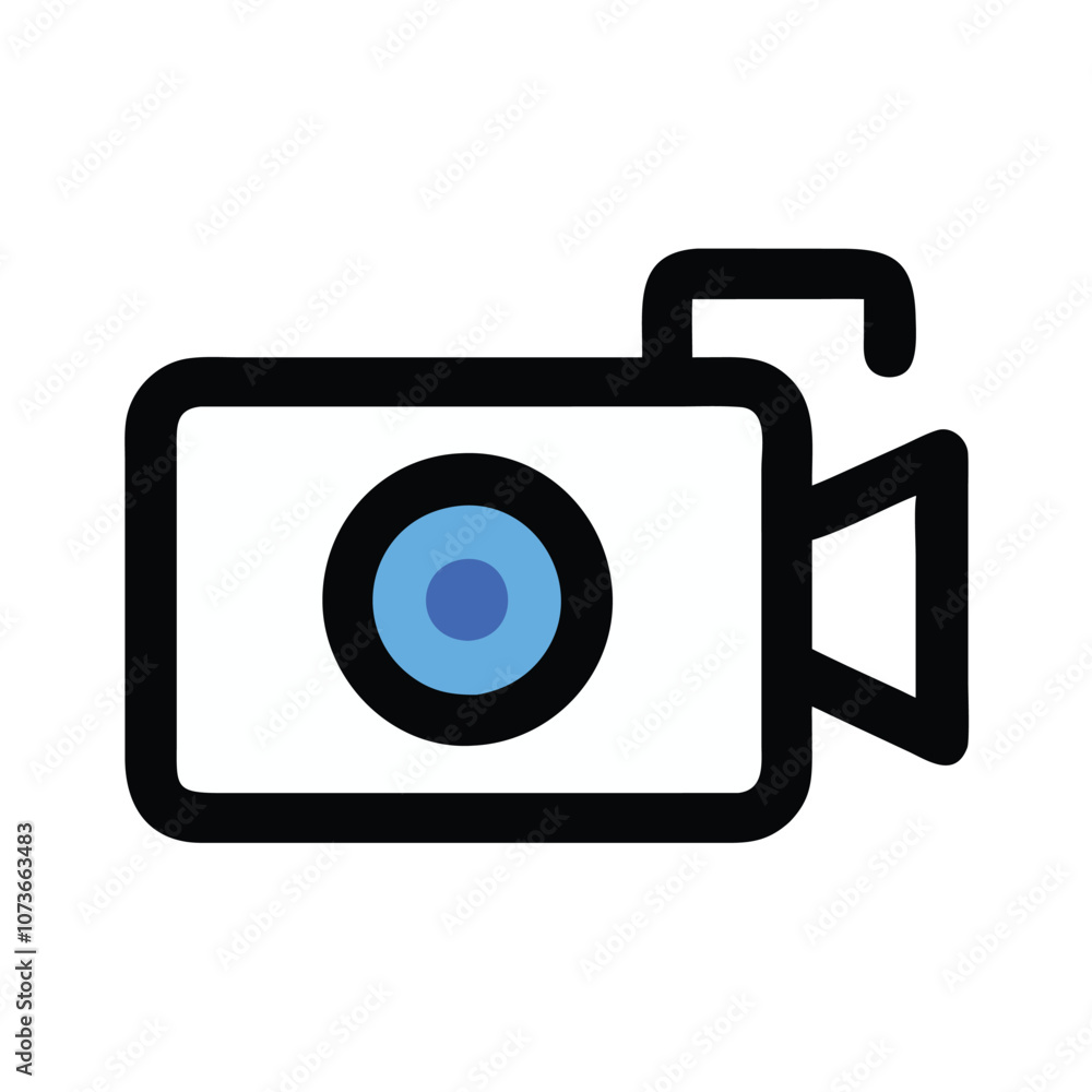 Aufkleber video camera icon in simple outline style, minimalistic vector icon of a video camera with a lens an
