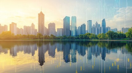 Fototapeta premium Modern Cityscape with Reflective Water