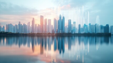 Fototapeta premium Cityscape Skyline with Reflections