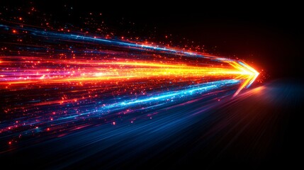 Bright Neon Arrow Pointing Right with Light Beams