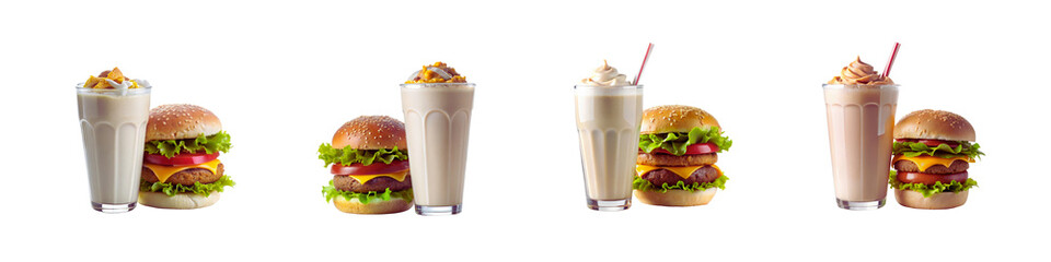 Classic burger with milkshakes, Christmas Day special set of against a Transparent background