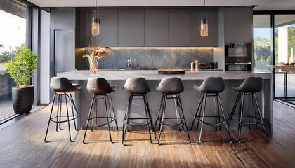 Sleek gray metal stools add a touch of modernity to kitchens with their minimalist desi_1(681)