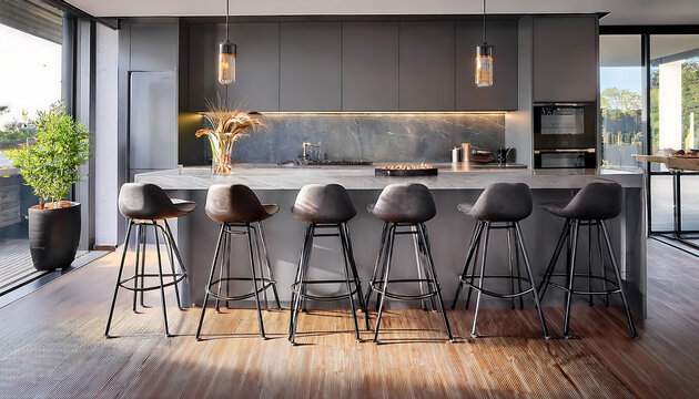  Sleek gray metal stools add a touch of modernity to kitchens with their minimalist desi_1(681)