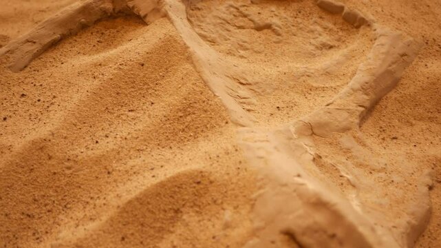 Camera pans over Triceratops or Protoceratops Fossils in Desert San