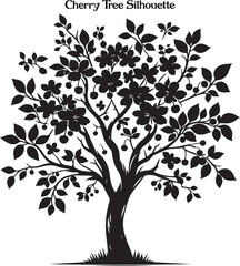 cherry blossom tree silhouette illustration. A graceful cherry tree silhouette, its branches softly outlined against a glowing, pastel sky.