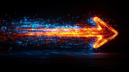 Obraz premium Glowing Neon Arrow Pointing Right in Bright Colors