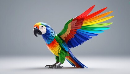 Fototapeta premium A glass parrot with wooden wings in rainbow colors, against a simple backdrop, Generative AI