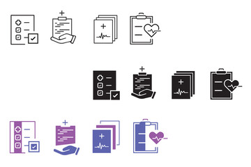 medical check-up diagnosis icon set. Health care, cardiogram, heart, record, vector illustration. Web and app design. 