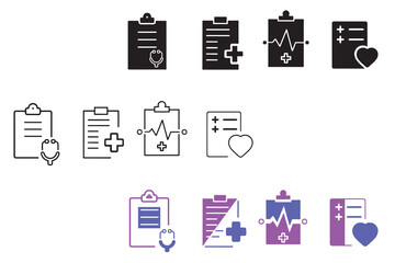 medical check-up diagnosis icon set. Health care, cardiogram, heart, record, vector illustration. Web and app design. 